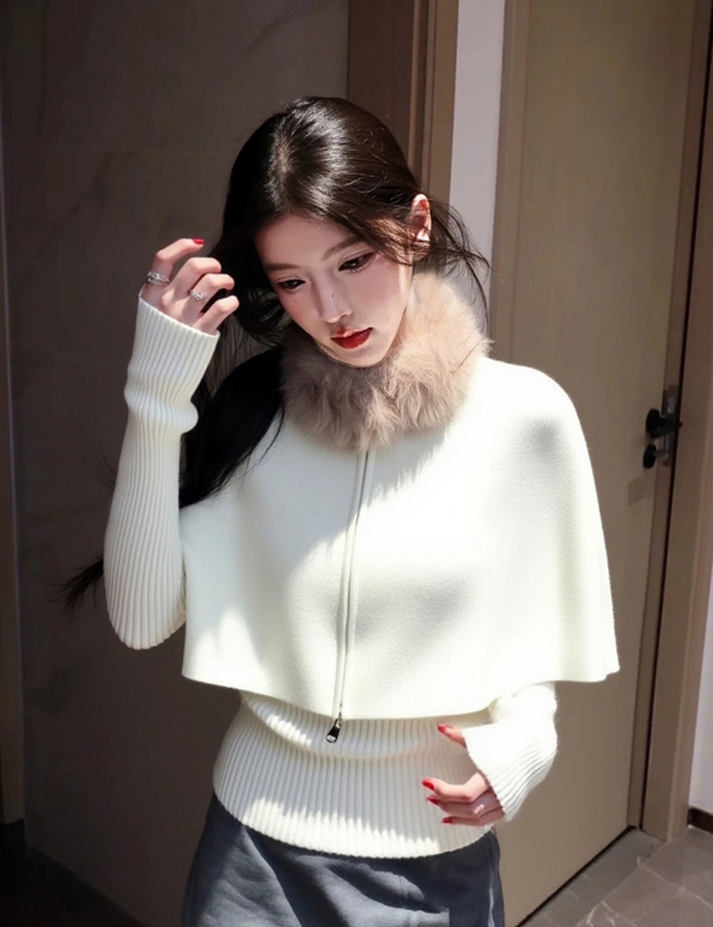 White all-match tops long sleeve sweater for women