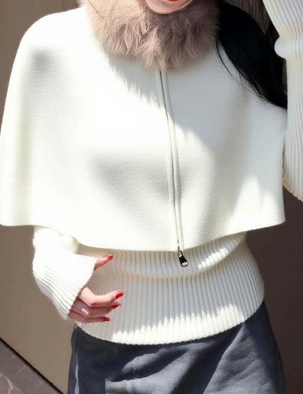 White all-match tops long sleeve sweater for women