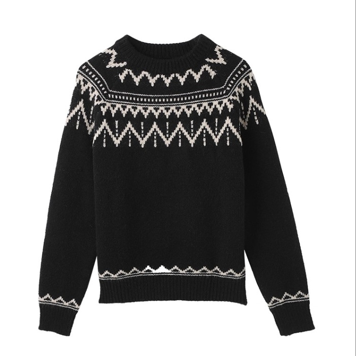 Jacquard black tops loose lazy sweater for women