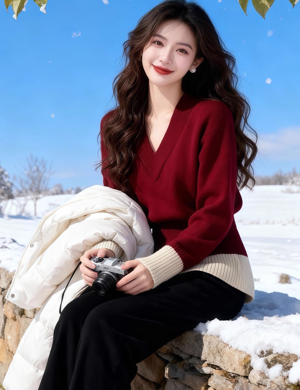 Cross winter slim sweater mixed colors gray V-neck tops