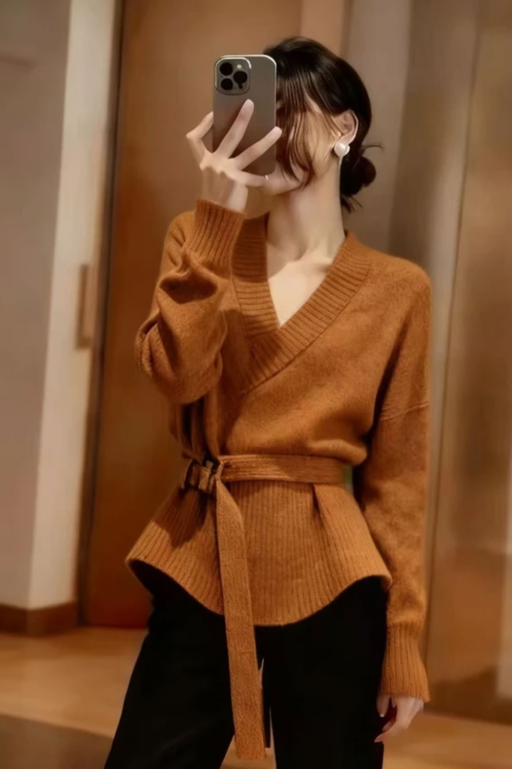 Pinched waist autumn and winter tops bottoming sweater for women