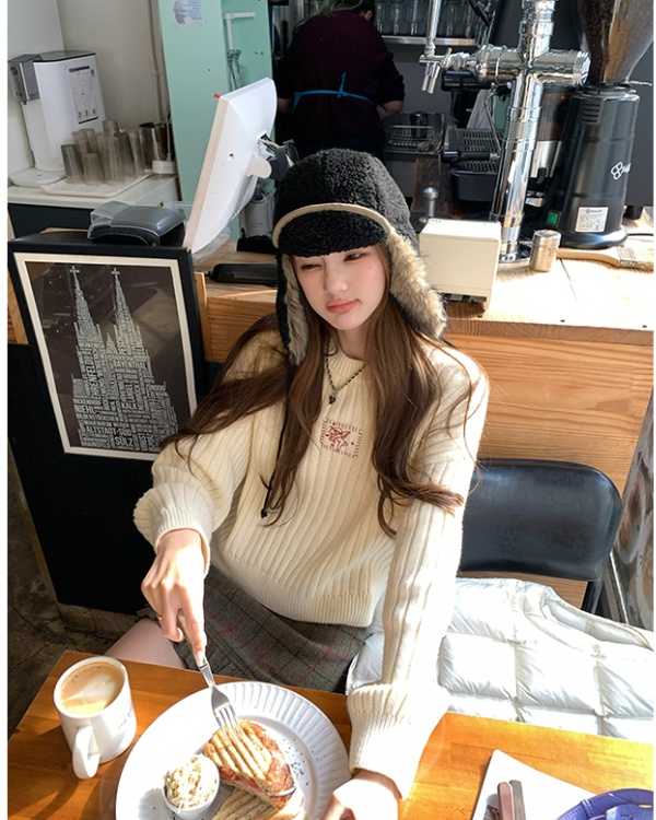 Knitted pullover sweater long sleeve embroidery tops