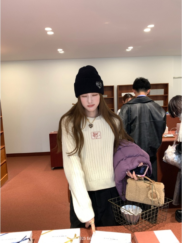 Knitted pullover sweater long sleeve embroidery tops