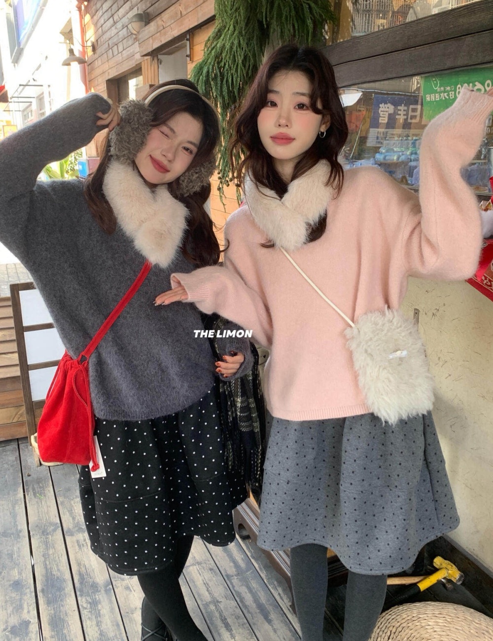 Plush collar thermal slim red sweater for women