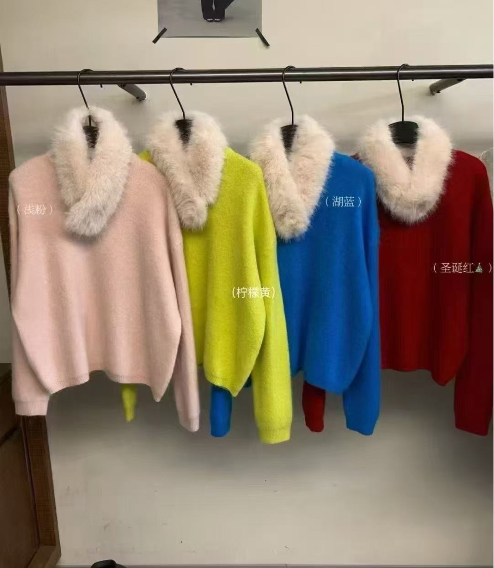 Plush collar thermal slim red sweater for women