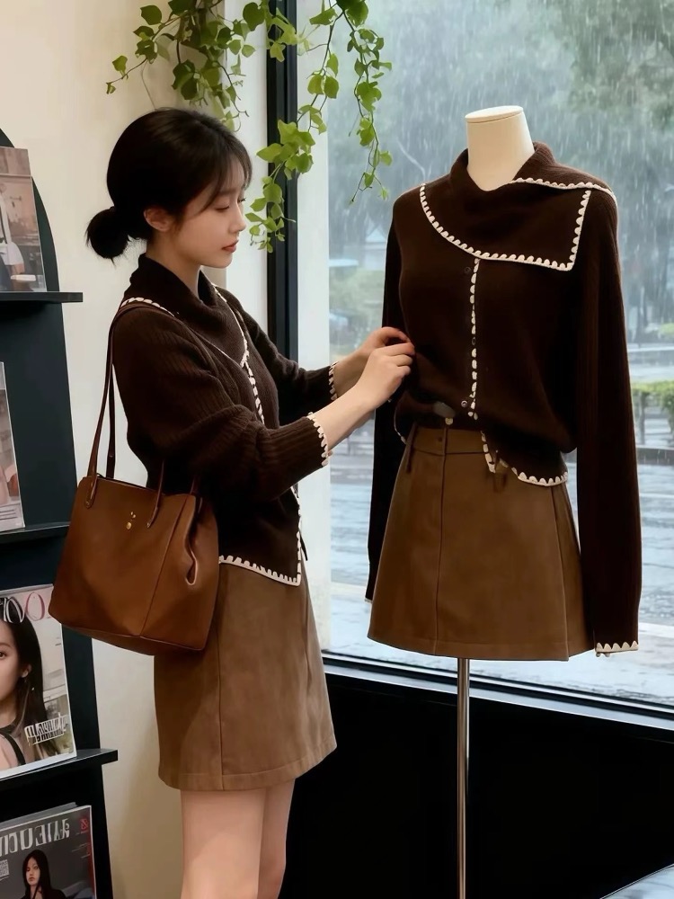 Autumn and winter short tops knitted sweater for women