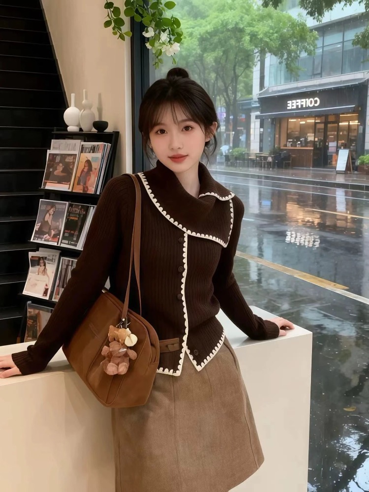 Autumn and winter short tops knitted sweater for women