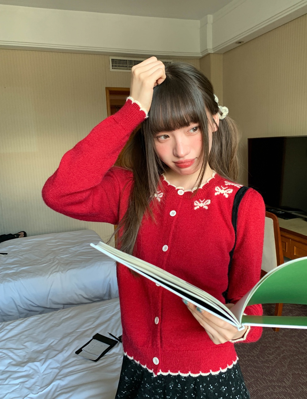 Knitted sweet style cardigan knitwear tops for women