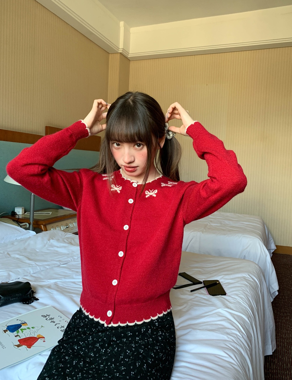 Knitted sweet style cardigan knitwear tops for women