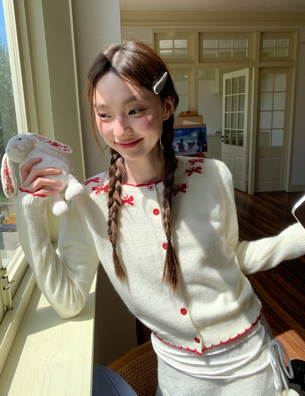 Knitted sweet style cardigan knitwear tops for women