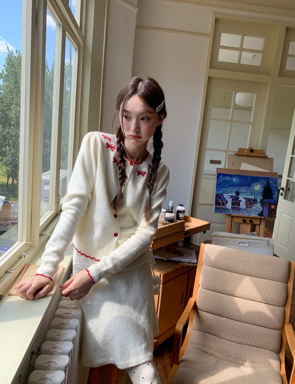 Knitted sweet style cardigan knitwear tops for women