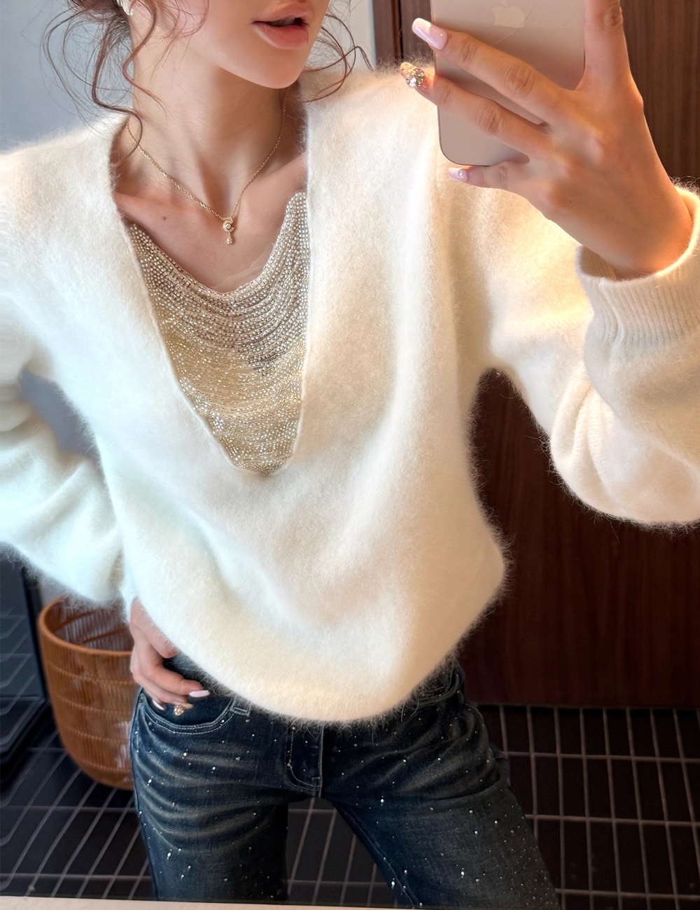 Autumn and winter rabbit fur sweater slim wool tops
