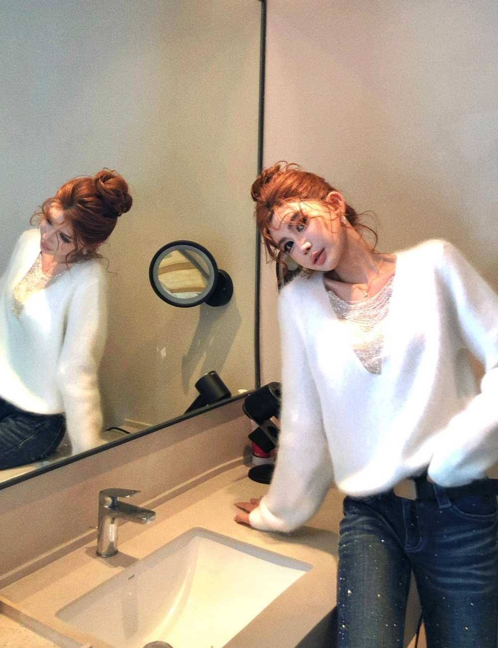 Autumn and winter rabbit fur sweater slim wool tops