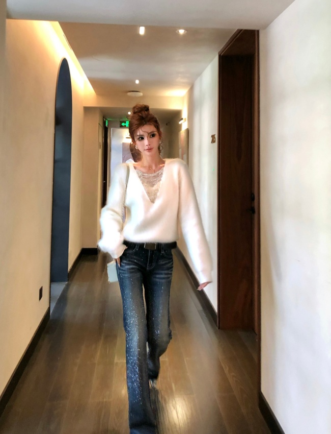 Autumn and winter rabbit fur sweater slim wool tops