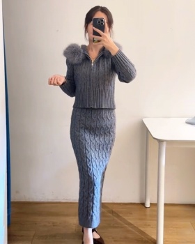 Zip hooded twist tops knitted elmo coat a set