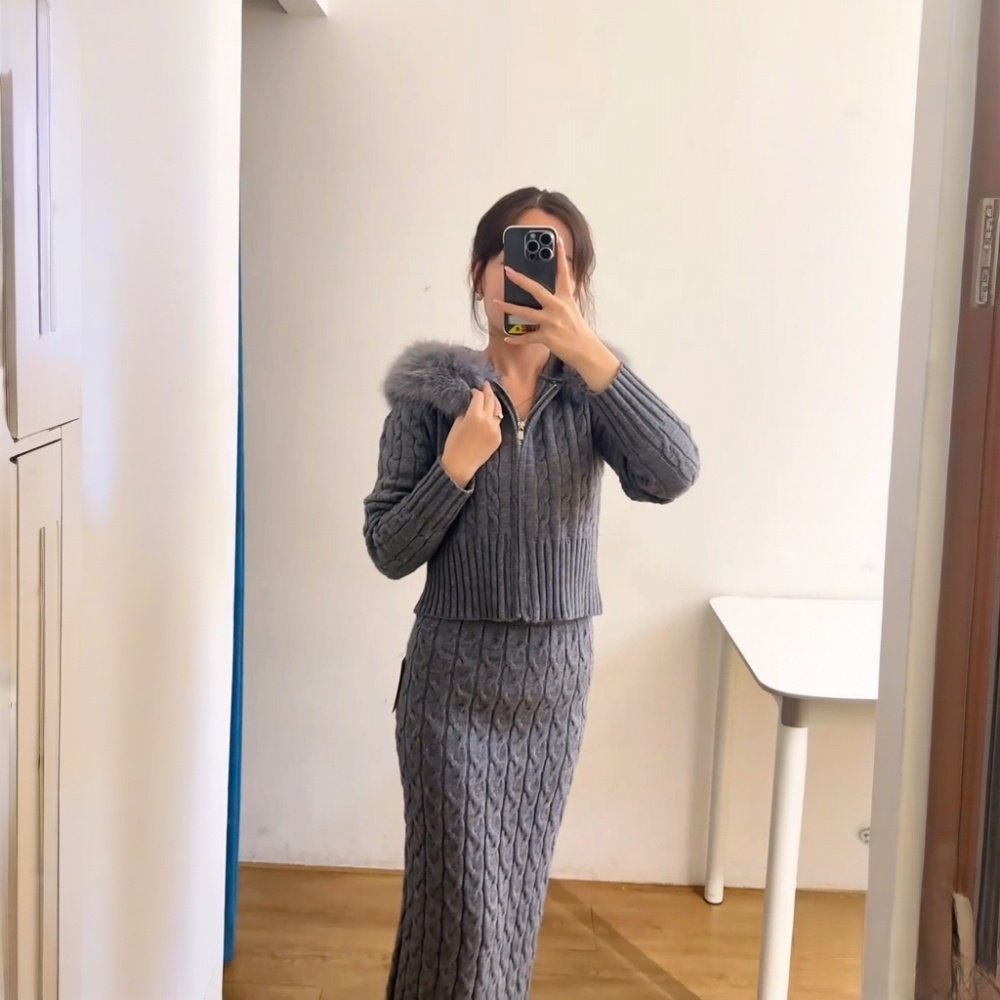 Zip hooded twist tops knitted elmo coat a set