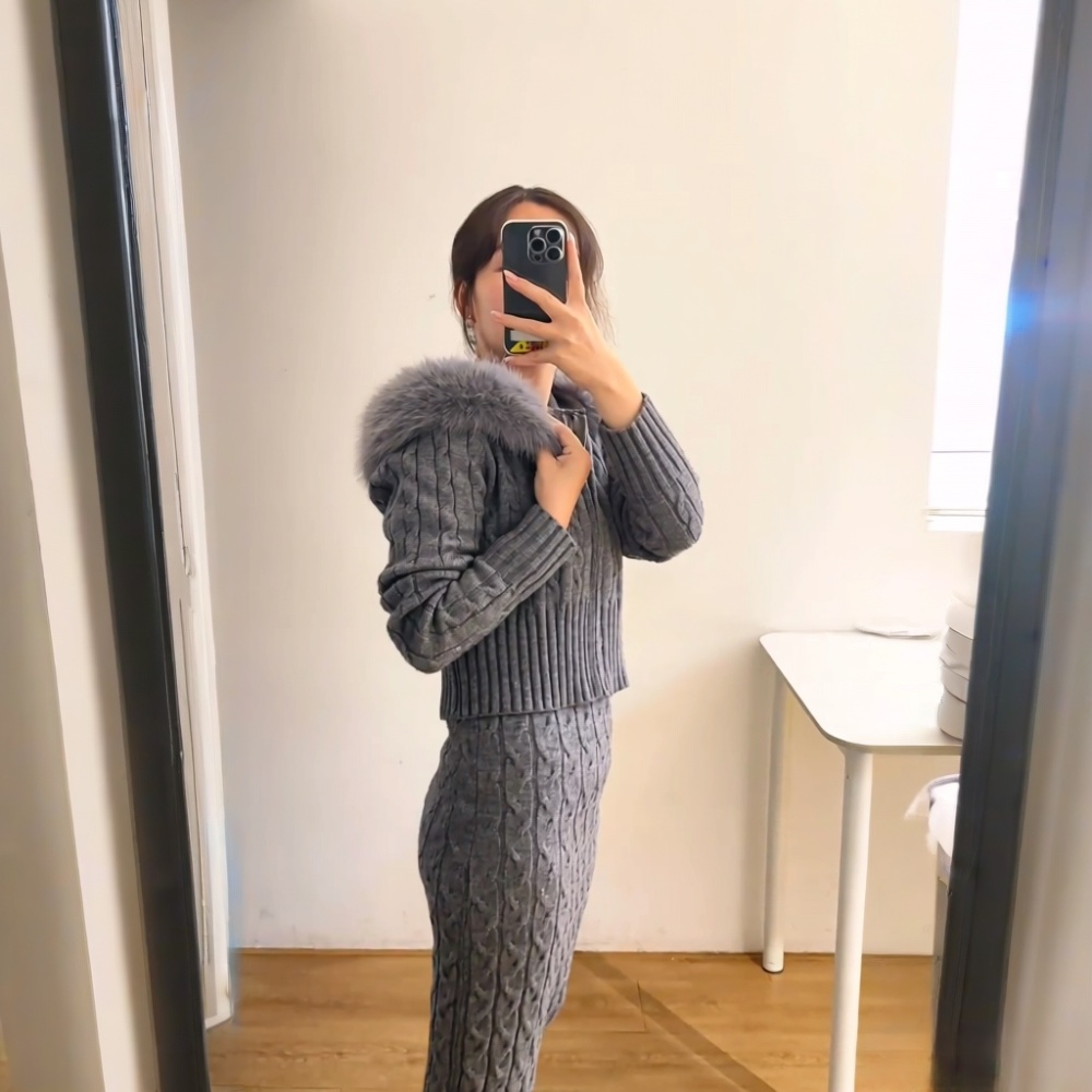 Zip hooded twist tops knitted elmo coat a set