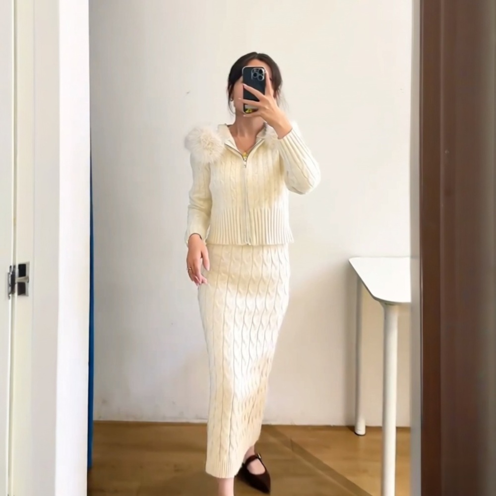 Zip hooded twist tops knitted elmo coat a set