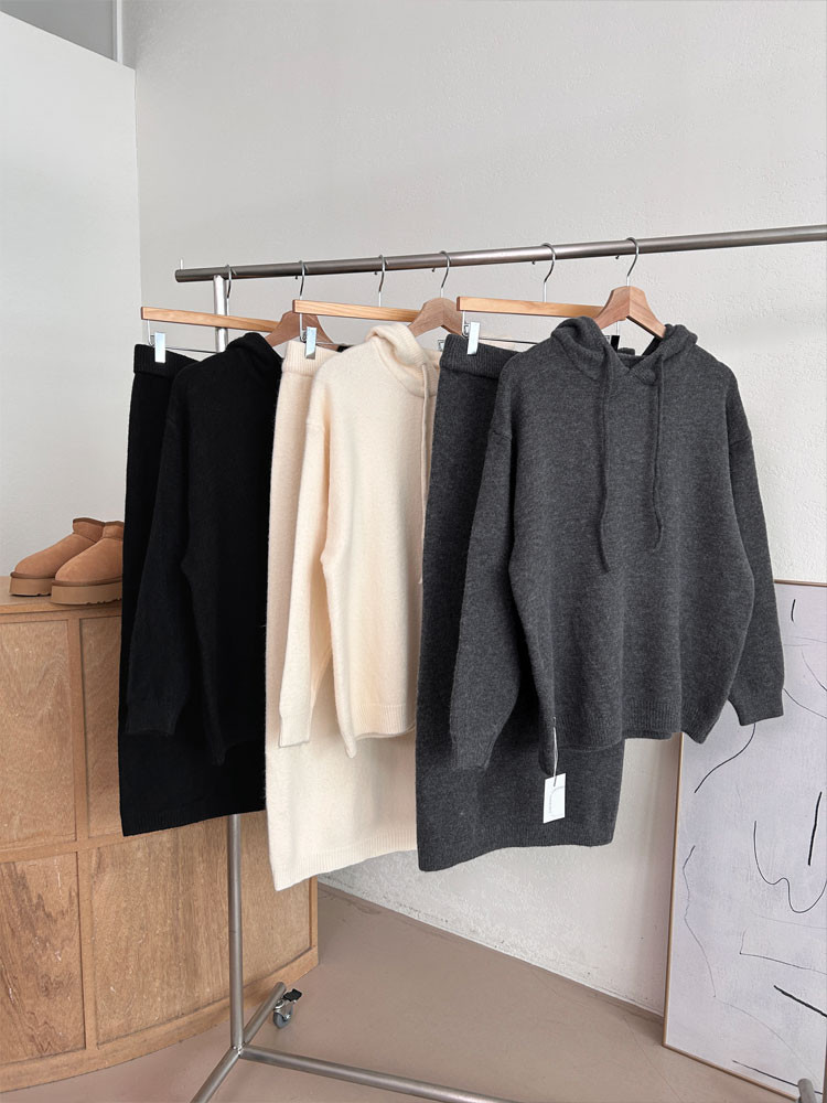 Hooded retro hoodie high waist skirt 2pcs set