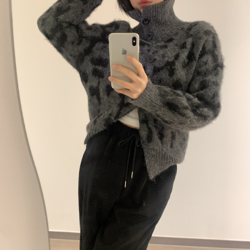 Casual half high collar cardigan Korean style zip tops