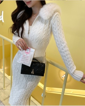 Winter jacket large fur collar skirt a set for women