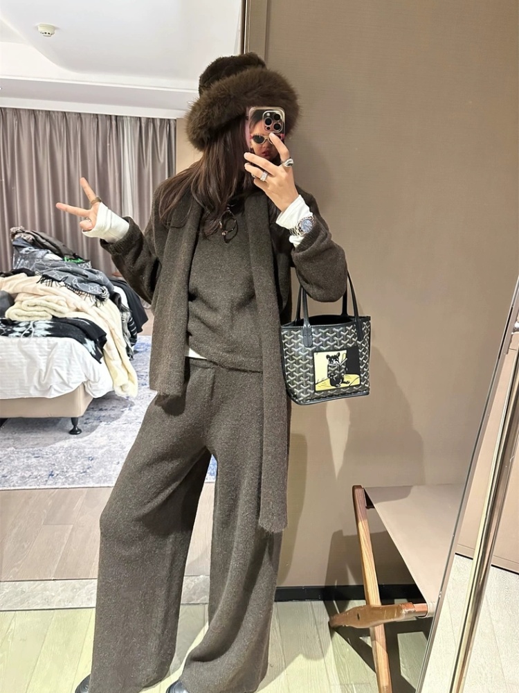 Lazy scarves pure sweater 3pcs set for women