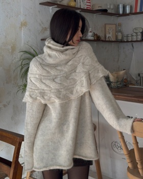 Twist high collar shawl pullover loose sweater 2pcs set