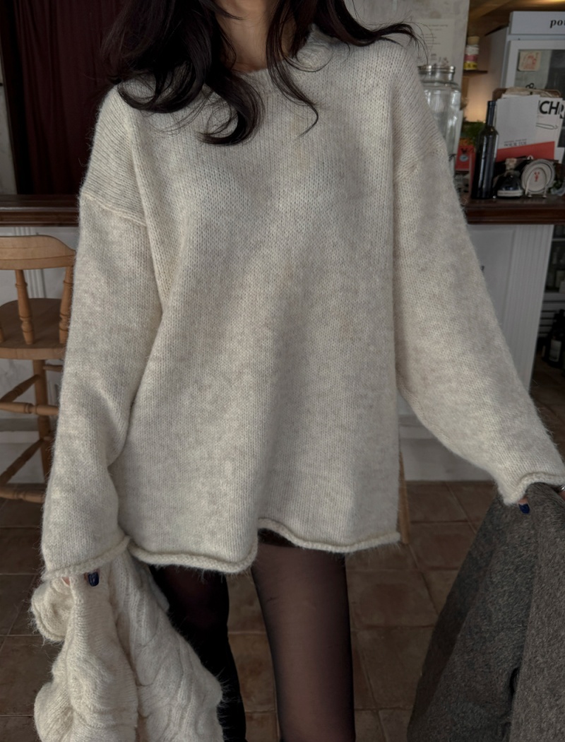 Twist high collar shawl pullover loose sweater 2pcs set