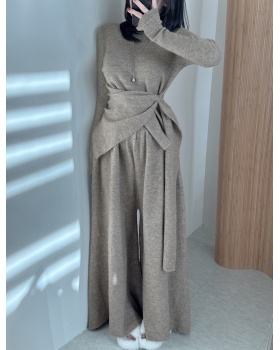 Irregular long pants fashion sweater 2pcs set