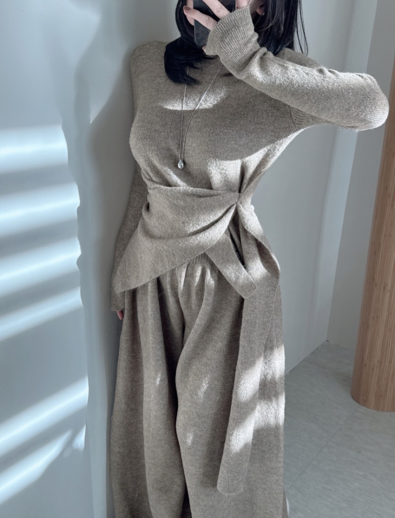 Irregular long pants fashion sweater 2pcs set