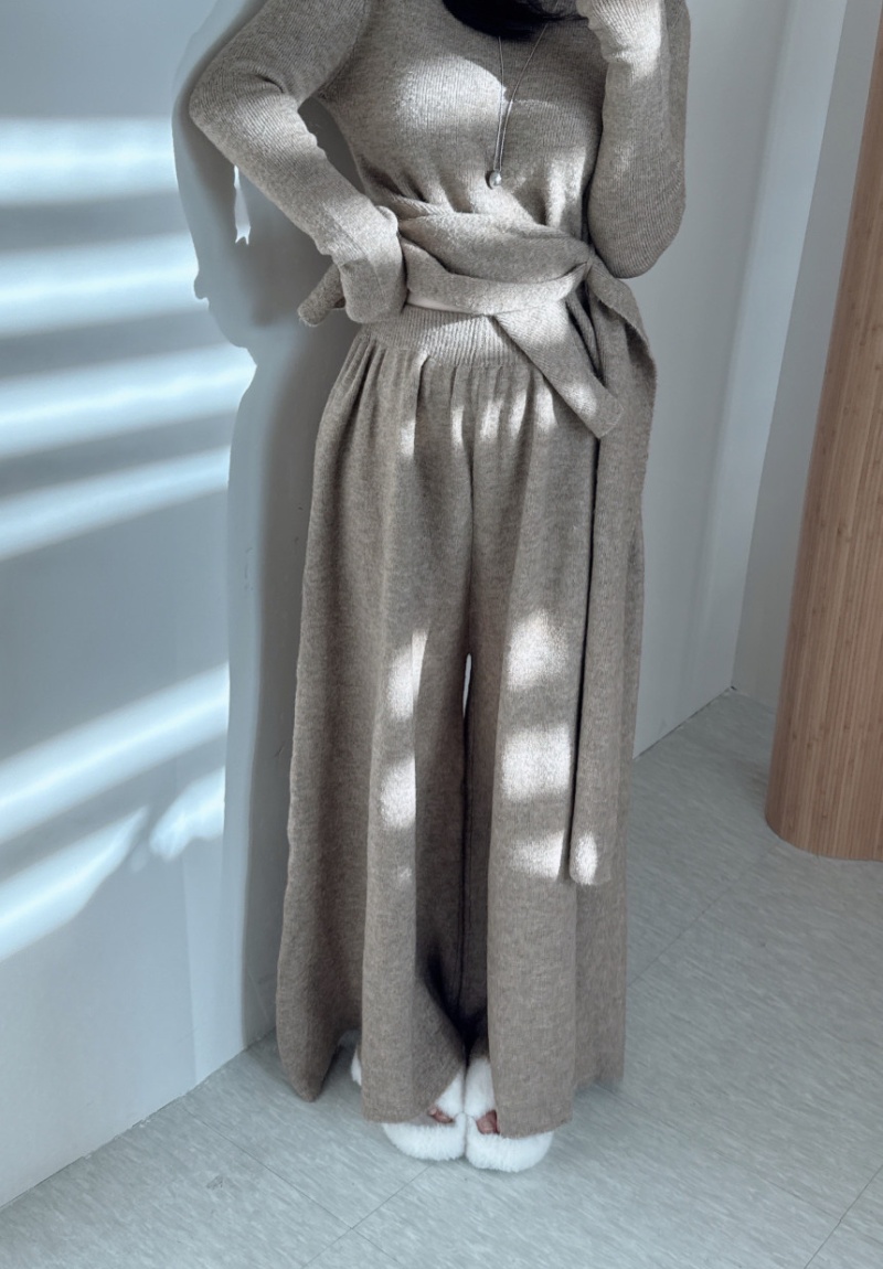 Irregular long pants fashion sweater 2pcs set