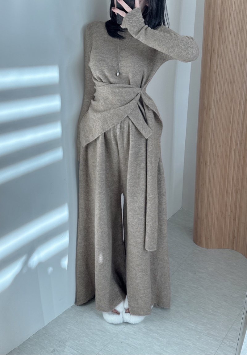 Irregular long pants fashion sweater 2pcs set