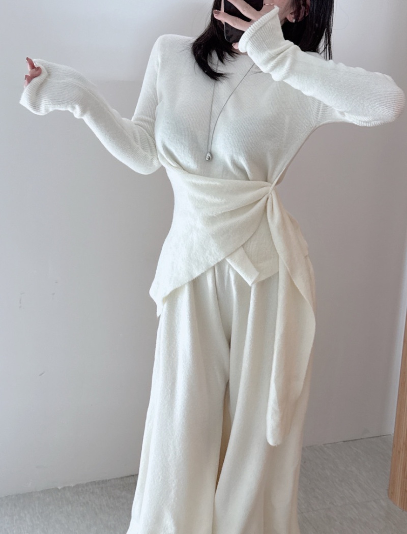 Irregular long pants fashion sweater 2pcs set