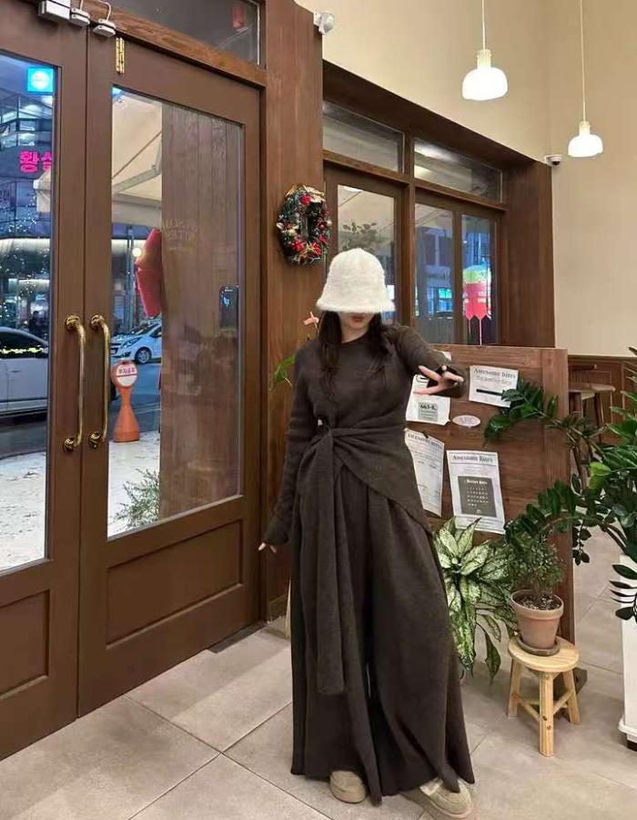 Irregular long pants fashion sweater 2pcs set