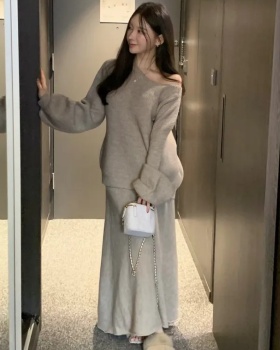 Slim fashion sweater all-match skirt a set for women