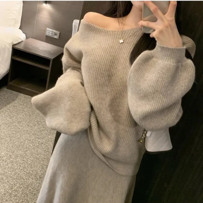 Slim fashion sweater all-match skirt a set for women