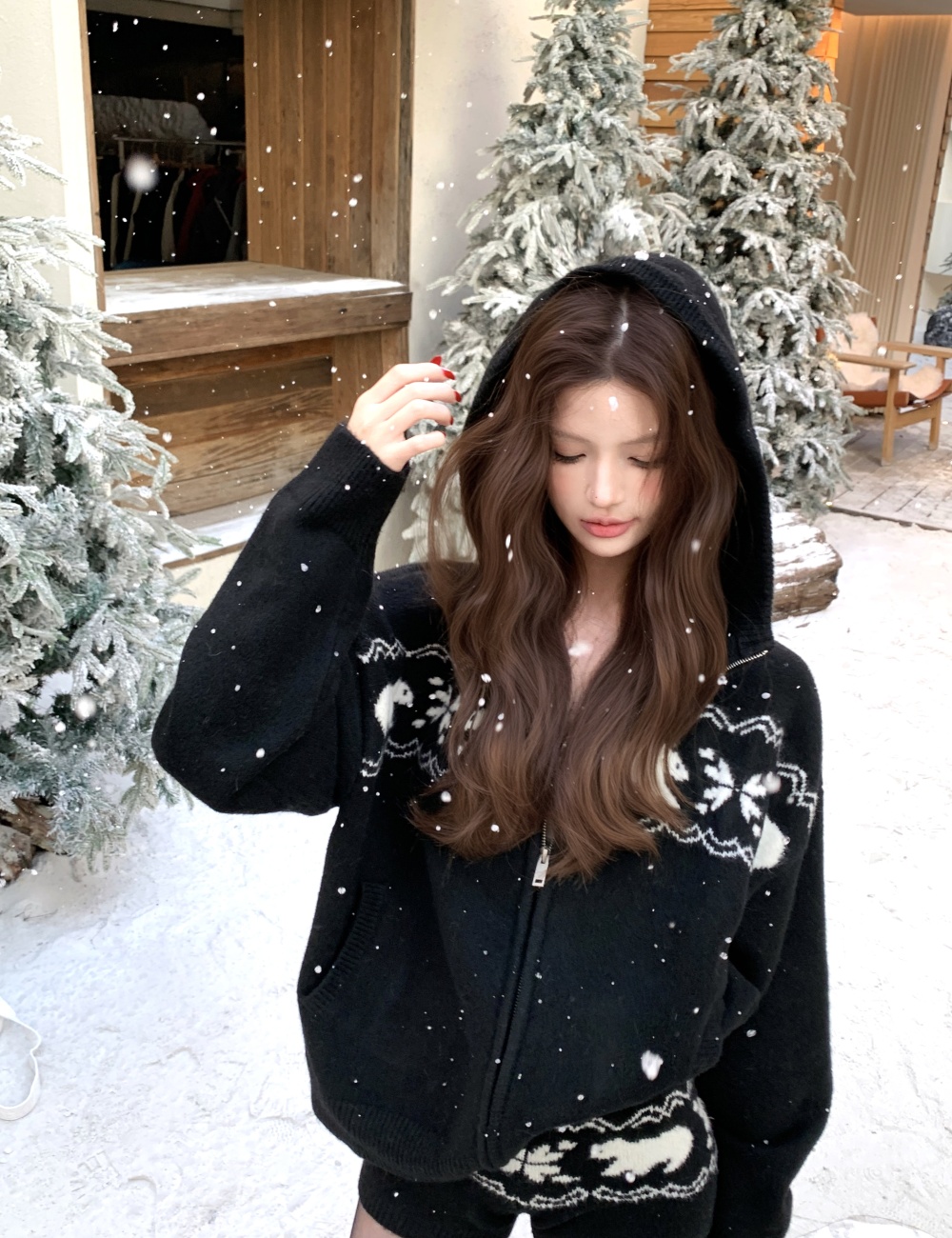 Lazy retro sweater zip shorts 2pcs set for women