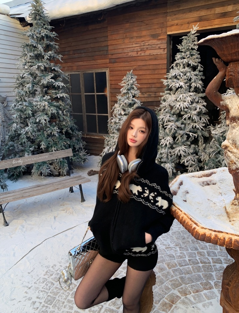 Lazy retro sweater zip shorts 2pcs set for women