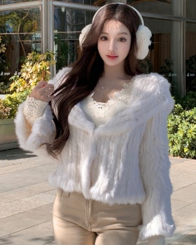 Hooded weave fur coat elmo rabbit fur coat