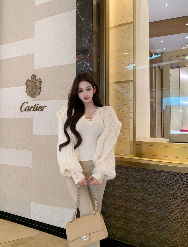 Hooded weave fur coat elmo rabbit fur coat