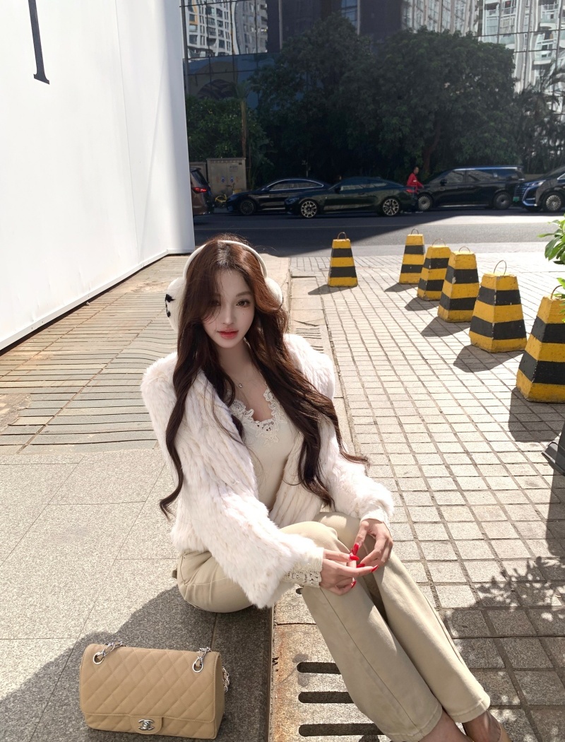 Hooded weave fur coat elmo rabbit fur coat