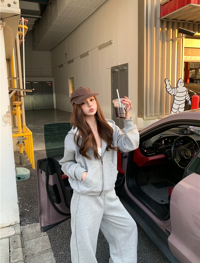 All-match sweatpants winter cardigan 2pcs set for women