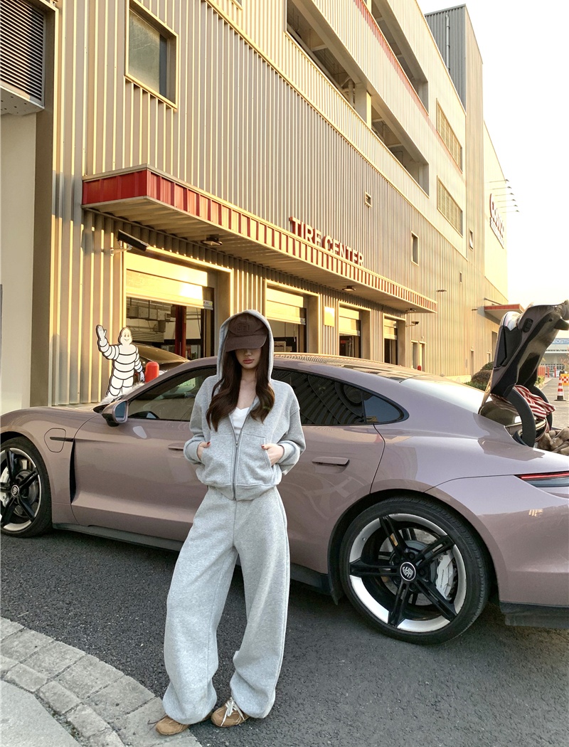 All-match sweatpants winter cardigan 2pcs set for women