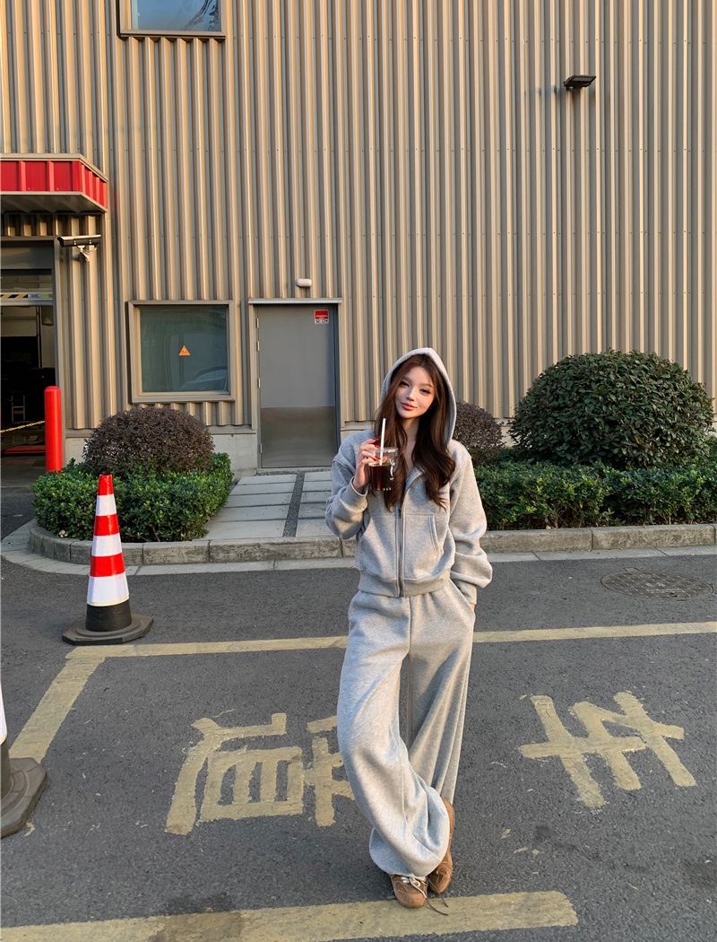 All-match sweatpants winter cardigan 2pcs set for women