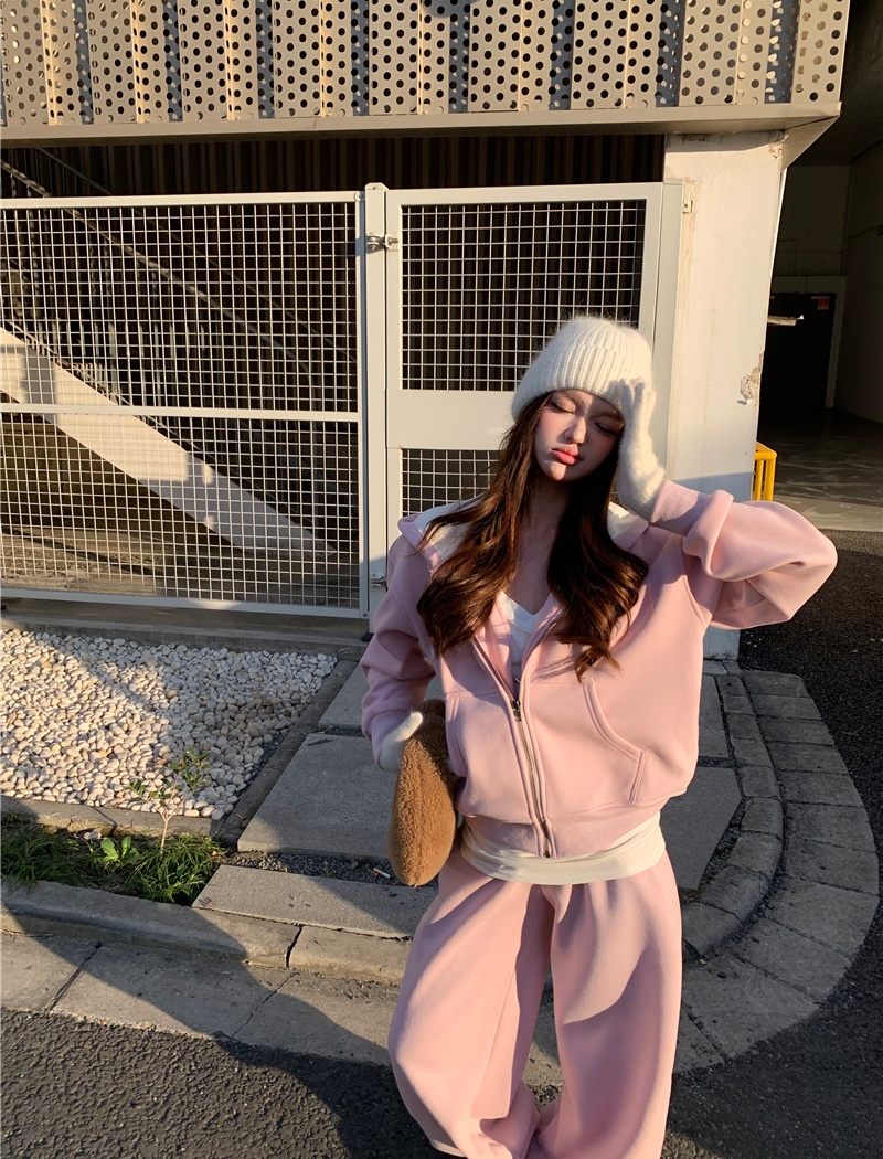 All-match sweatpants winter cardigan 2pcs set for women