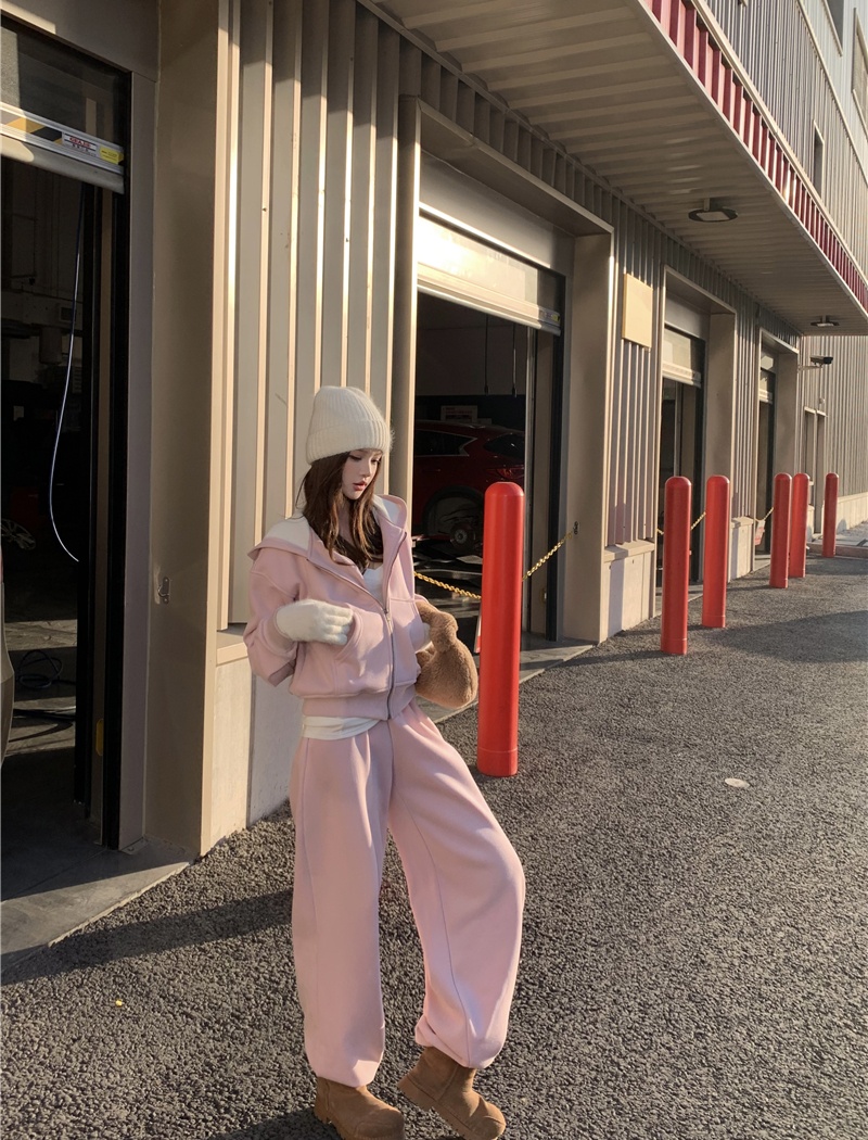 All-match sweatpants winter cardigan 2pcs set for women