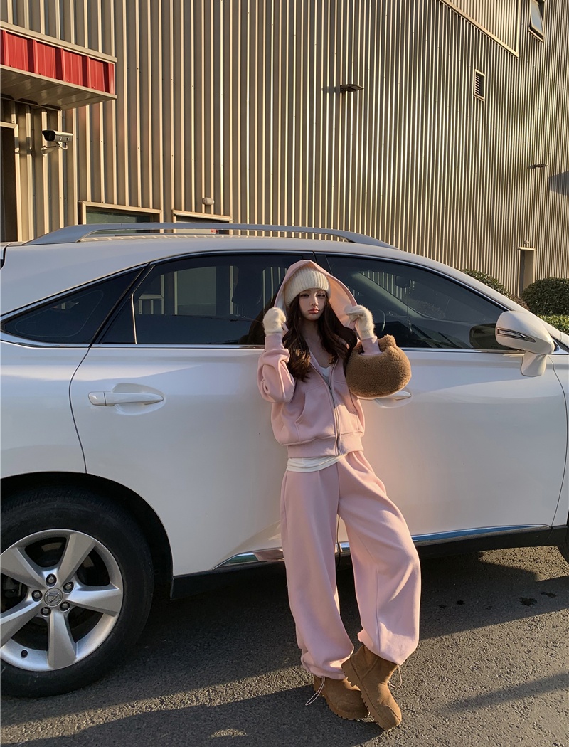 All-match sweatpants winter cardigan 2pcs set for women