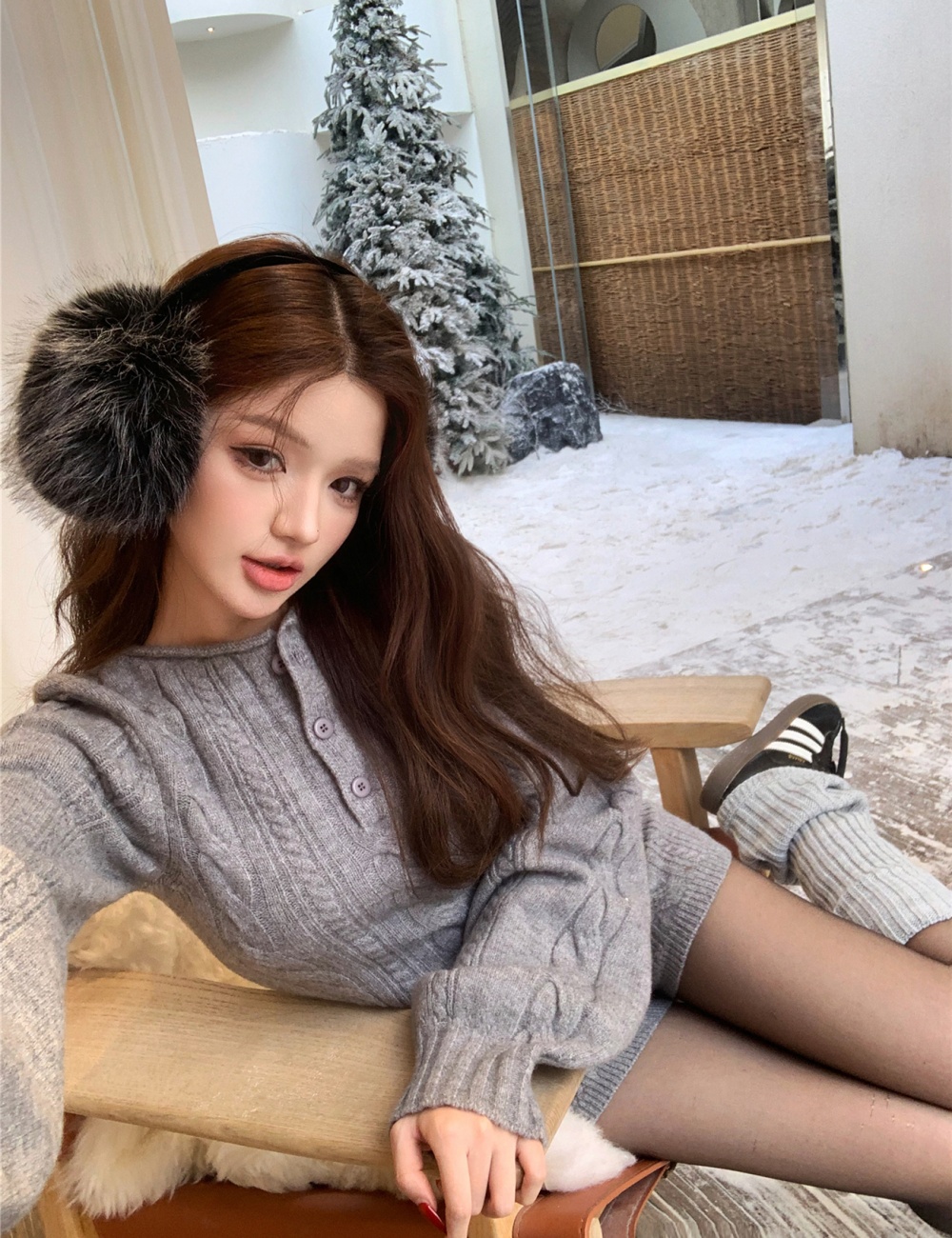 Gray slim shorts pullover twist tops 2pcs set for women