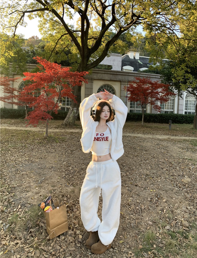 Winter spicegirl lazy hoodie elmo hooded coat 2pcs set for women