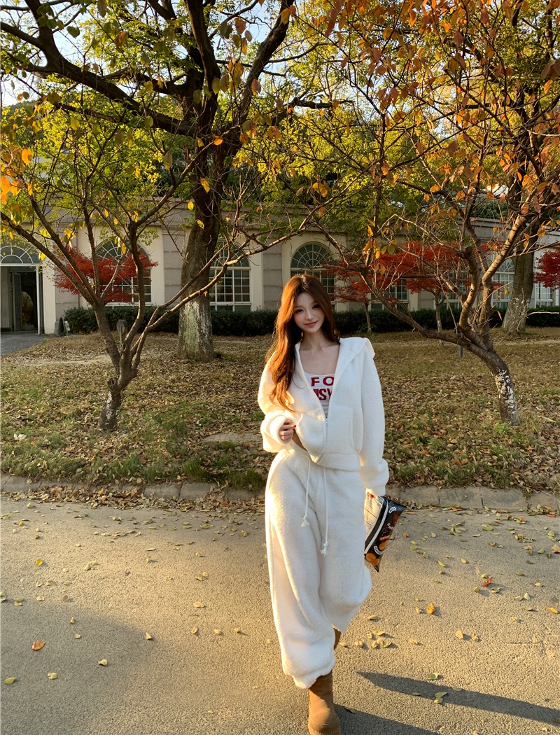 Winter spicegirl lazy hoodie elmo hooded coat 2pcs set for women